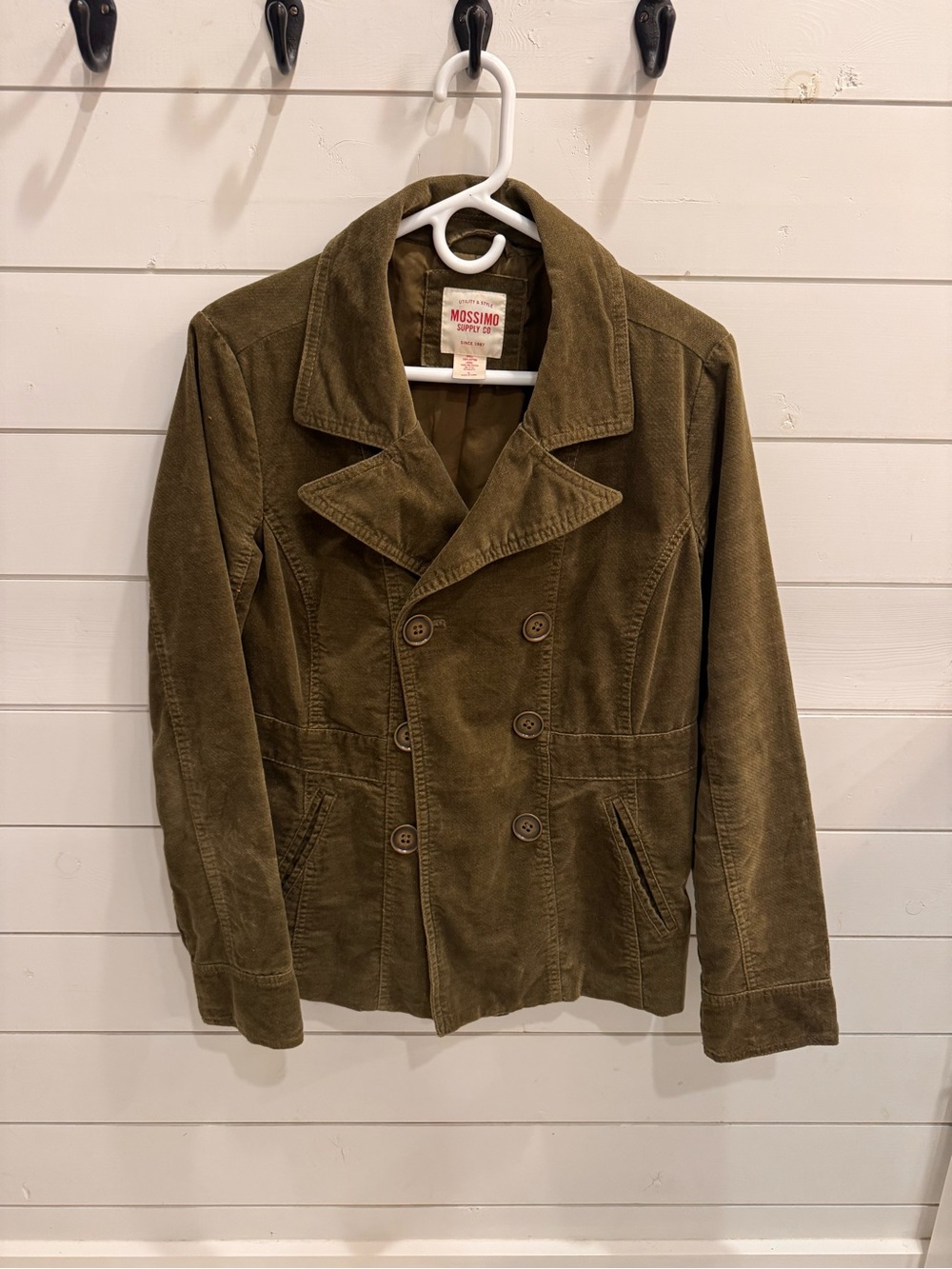 Mossimo Supply Co. Olive Corduroy Double-Breasted Pea Coat